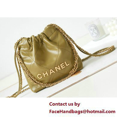 Chanel Shiny Calfskin & Gold-Tone Metal CHANEL 22 Mini Handbag AS3980 Olive Green - Click Image to Close